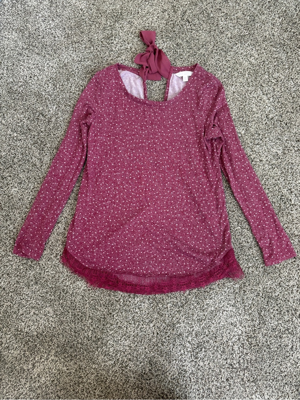 LC Women’s Long Sleeve Lace Hem Top - Berry Pink XS